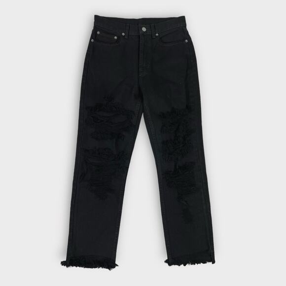 Carmar Emelia High Rise Straight Leg Raw Hem Distressed Black Jeans Size 27 - Picture 1 of 8